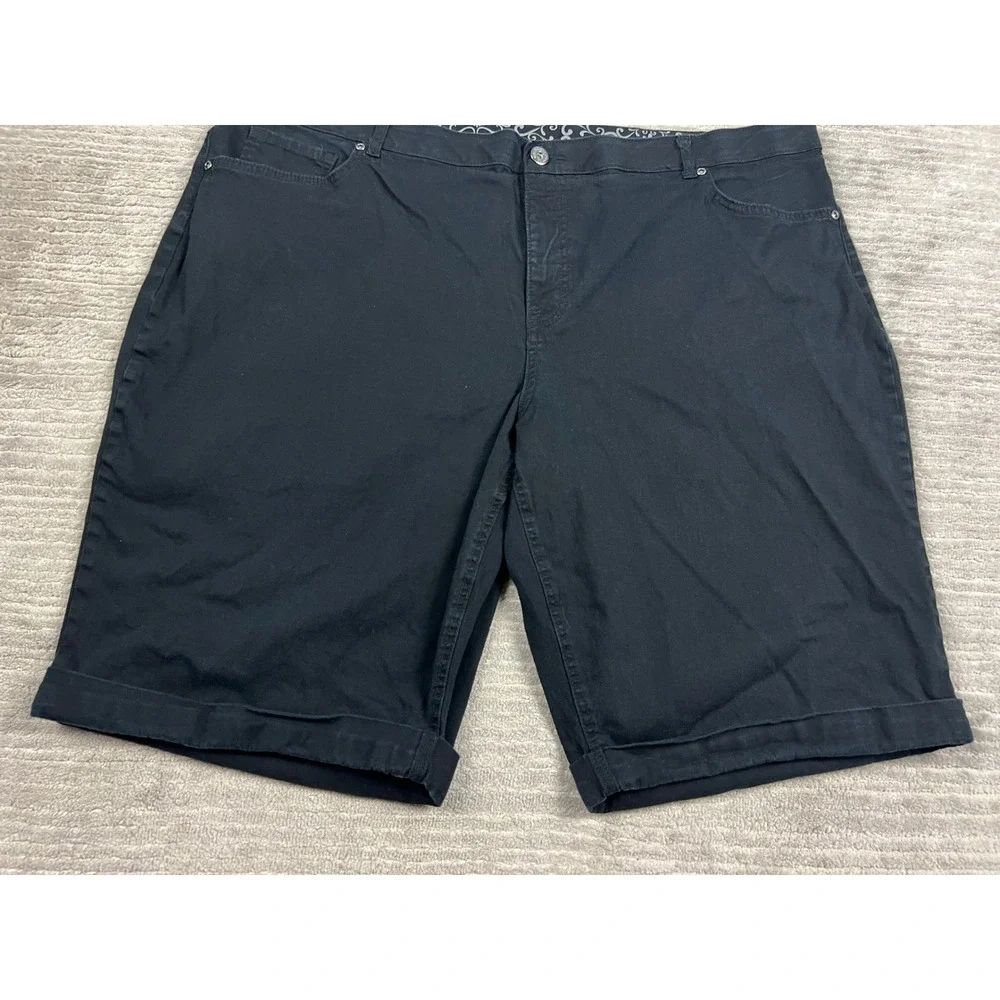 Faded Glory‎ Denim Shorts Womens 26W Black Bermuda Stretch Cuffed Mid Rise